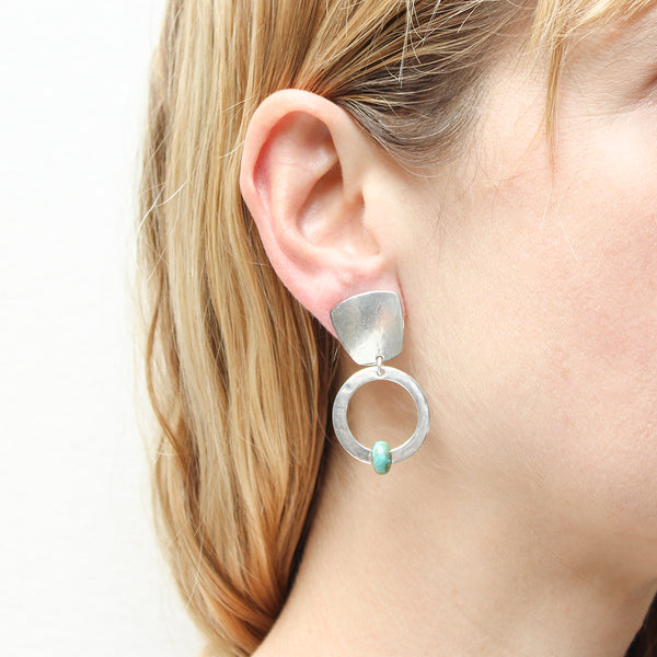Turquoise Bead and Hoop Post or Clip Earring