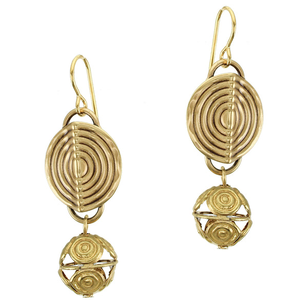 Patterned and Folded Disc with Bead Wire Earring