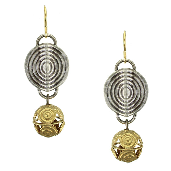 Patterned and Folded Disc with Bead Wire Earring
