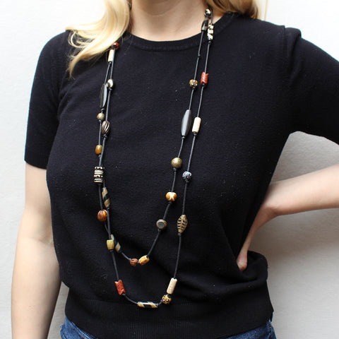 Extra Long Beaded Cord Necklace