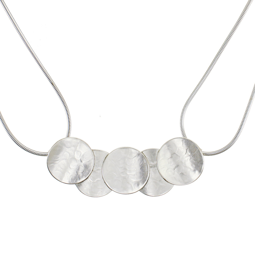 Silver Overlapping Curved Discs Necklace