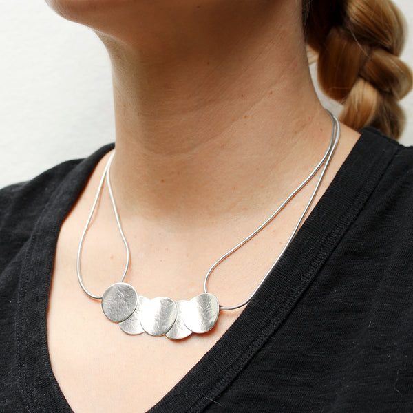 Silver Overlapping Curved Discs Necklace