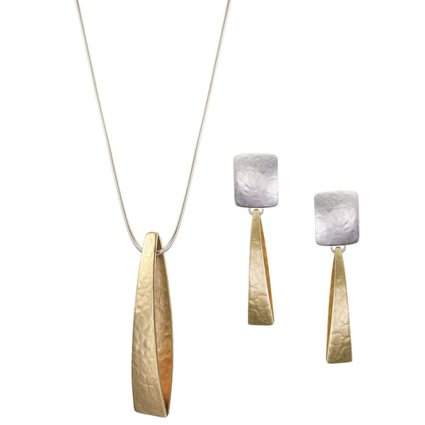 Long Triangles Matching Set - Long Necklace and Clip or Post Earrings