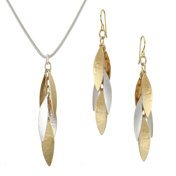 Layered Long Leaves - Necklace and Wire Earrings