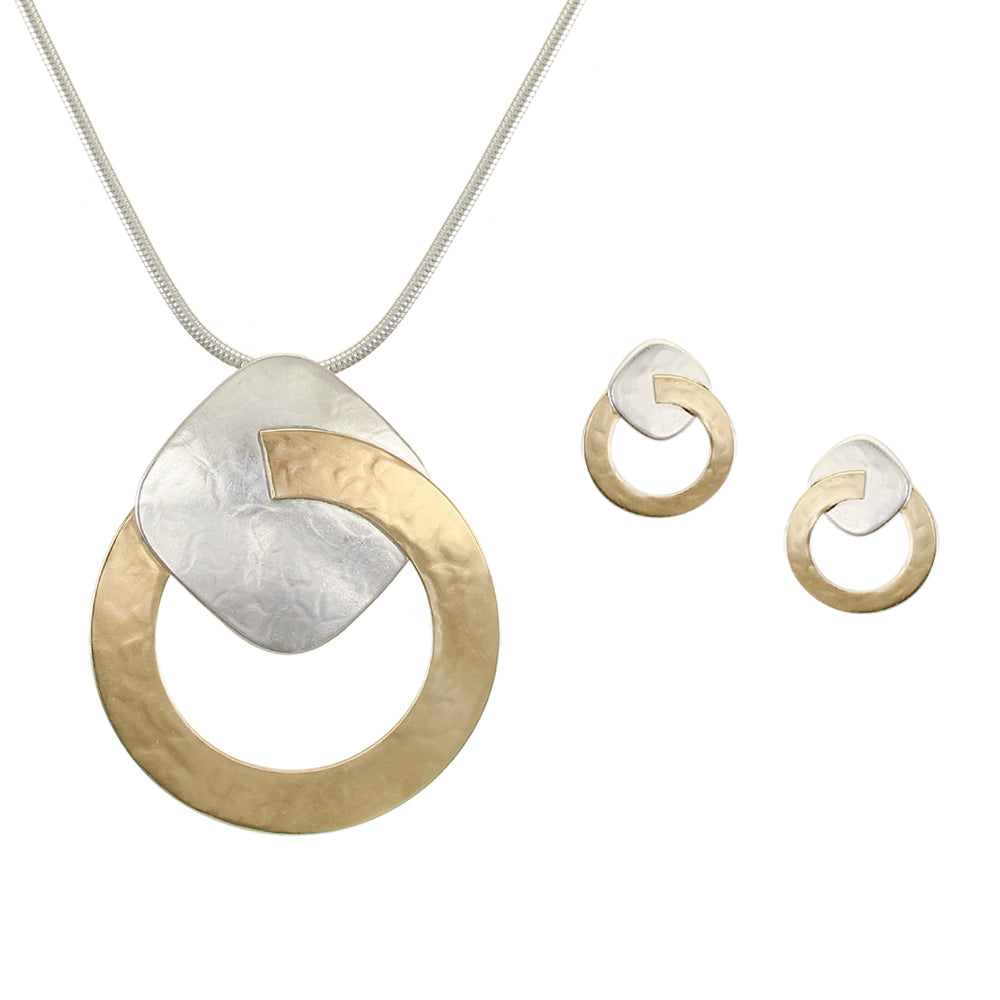Ring with Rounded Square Matching Set - Necklace and Post Earrings