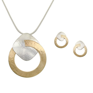 Ring with Rounded Square Matching Set - Necklace and Post Earrings