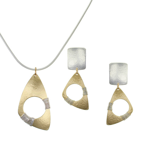 Cutout Triangle with Wire Wrapping Matching Set - Necklace and Clip or Post Earrings