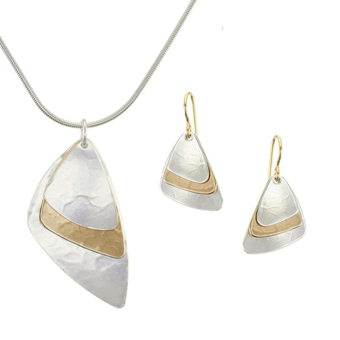Dished Triangles Matching Set - Necklace and Wire Earrings