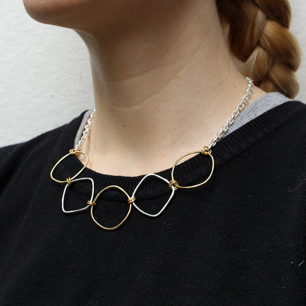 Linked and Hammered Square Rings Necklace