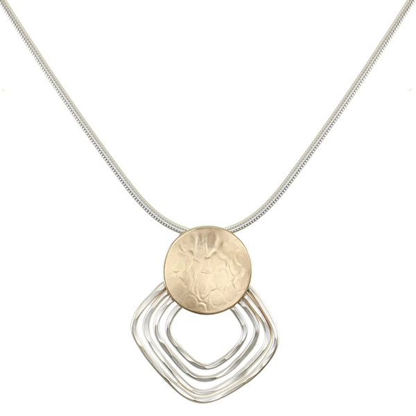 Disc with Hammered Square Rings Necklace