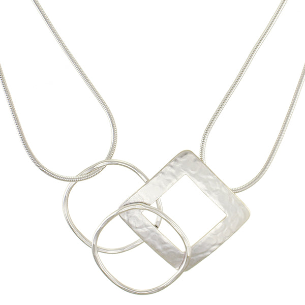 Cutout Square with Square Rings Necklace