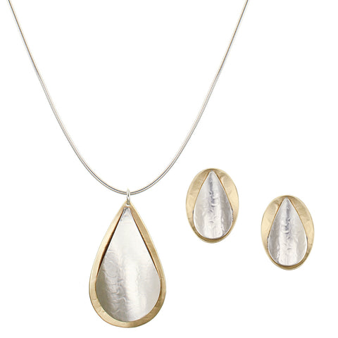 Curved Teardrops Matching Set - Long Necklace and Clip or Post Earrings