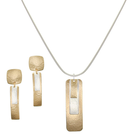 Layered Rectangles Matching Set - Necklace and Clip or Post Earrings