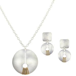 Wire Wrapped Open Disc Matching Set - Long Necklace and Clip or Post Earrings