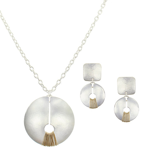Wire Wrapped Open Disc Matching Set - Long Necklace and Clip or Post Earrings
