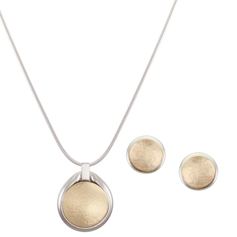 Large Button Matching Set - Long Necklace and Clip or Post Earrings