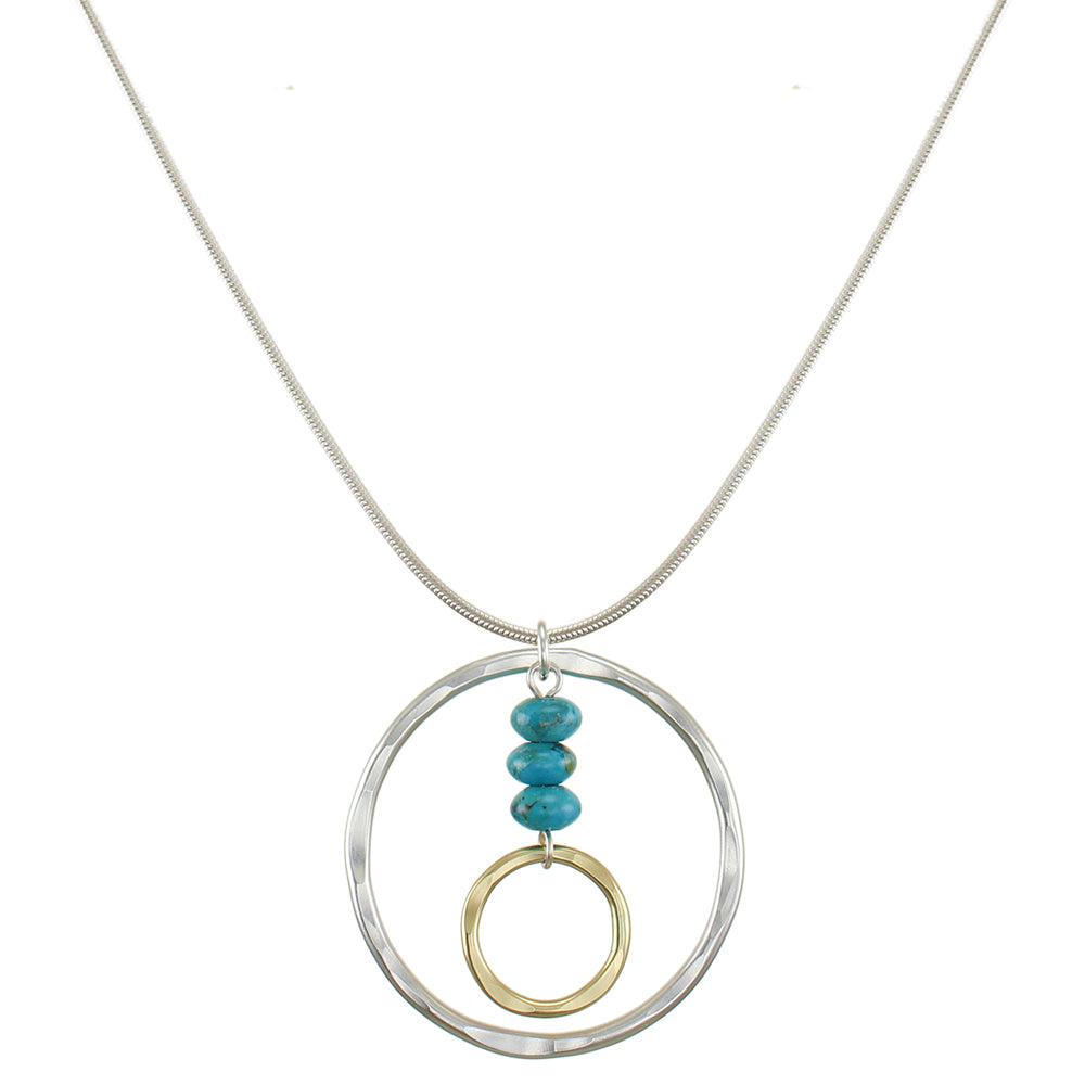 Turquoise Beads with Hammered Rings Necklace