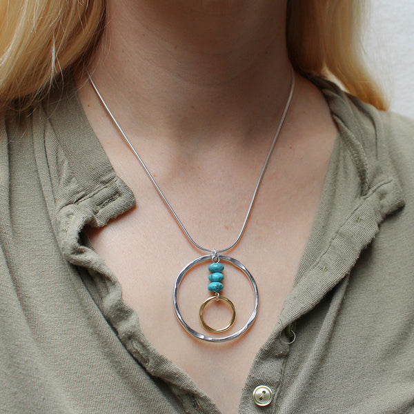 Turquoise Beads with Hammered Rings Necklace