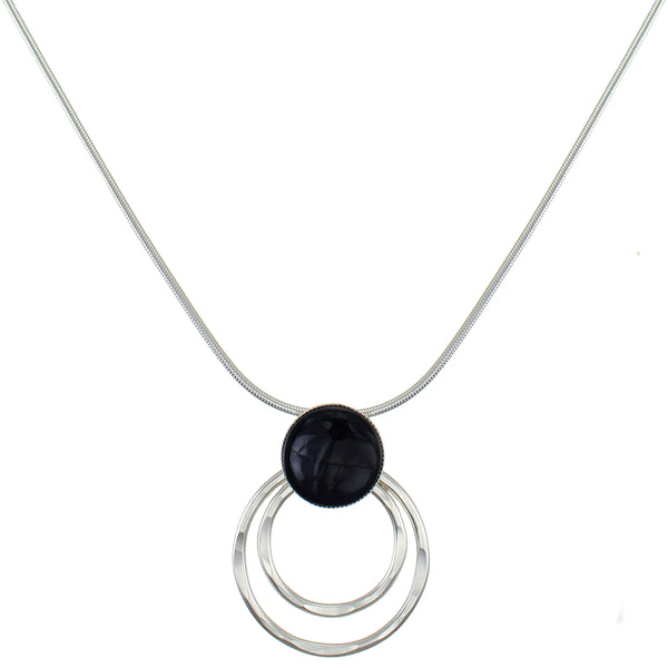 Large Black Cabochon with Rings Necklace