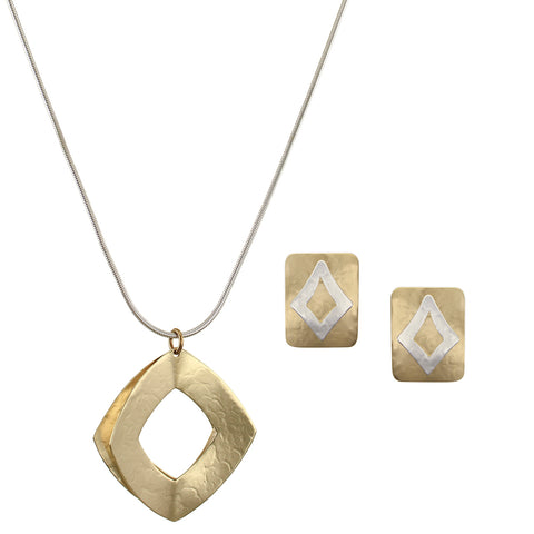 Open Squares Matching Set - Long Necklace and Clip or Post Earrings