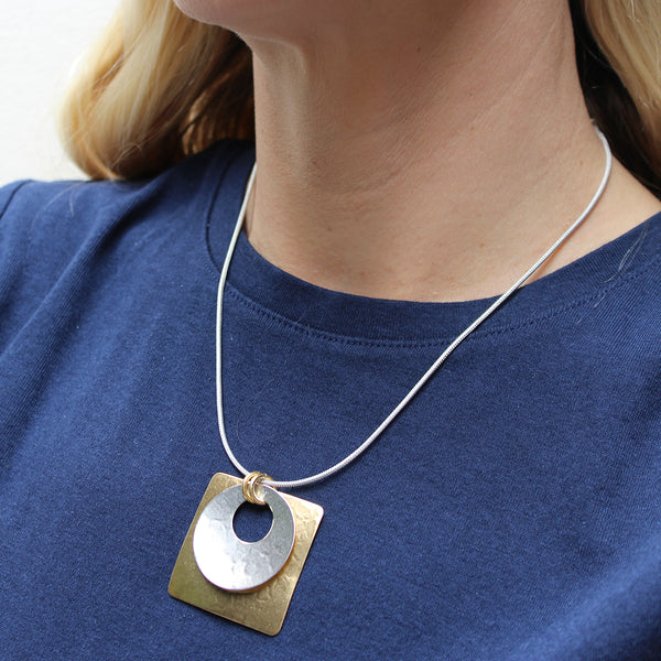 Cutout Disc with Square Necklace