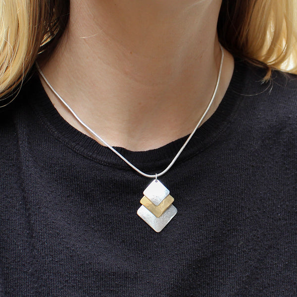 Layered Hammered Squares Necklace