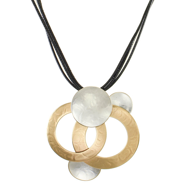 Rings and Discs on Black Cord Necklace