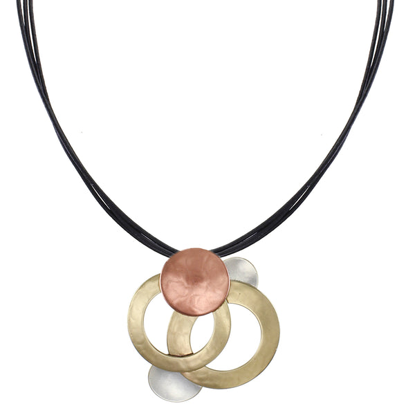 Rings and Discs on Black Cord Necklace