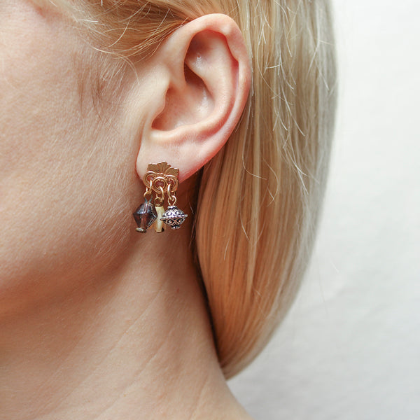 Patterned Copper Top with Beads Marjorie Baer Vintage Post Earrings
