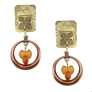 Rectangle with Ring and Orange Bead Marjorie Baer Vintage Post Earrings