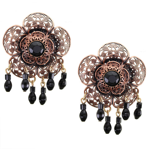Copper Flower with Black Beads Marjorie Baer Vintage Large Clip Earring
