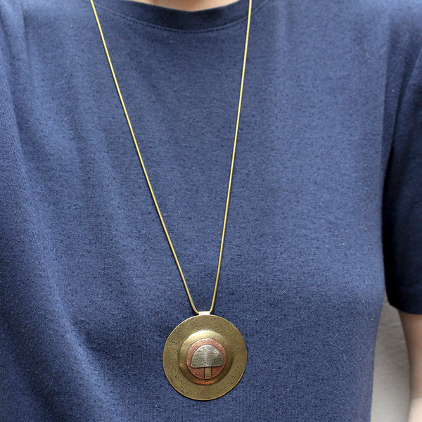 Tri-Metal Pendant Long Marjorie Baer Vintage Necklace