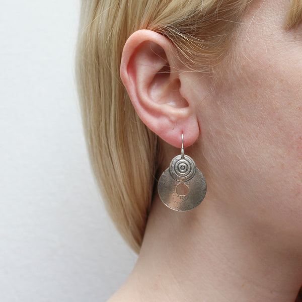 Patterned Disc Over Cutout Disc Wire Earring