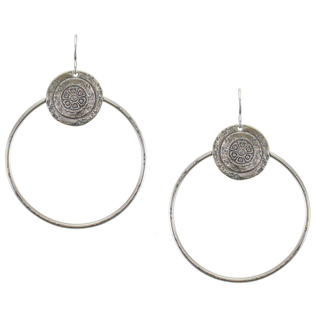 Flower Patterned Disc with Hoop Wire Earring