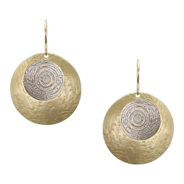 Domed Cutout Disc Over Dished Patterned Disc Wire Earring