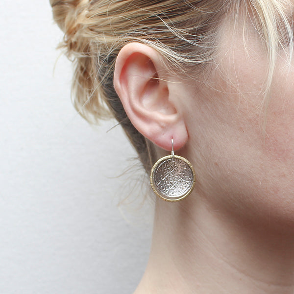 Tile Patterned Dished Disc with Ring Wire Earring