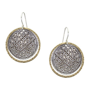 Tile Patterned Dished Disc with Ring Wire Earring