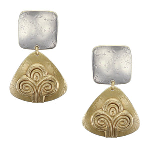 Square with Rounded Triangle and Swirling Abstract Tree Clip or Post Earring