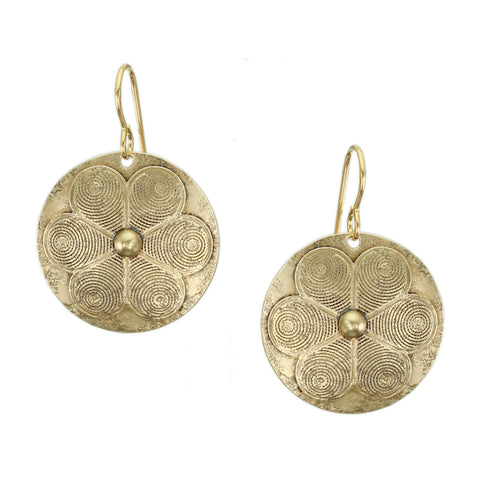 Disc with Patterned Flower Wire Earring
