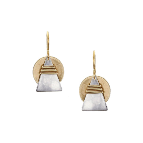 Dished Disc with Small Wire Wrapped Triangle Wire Earring