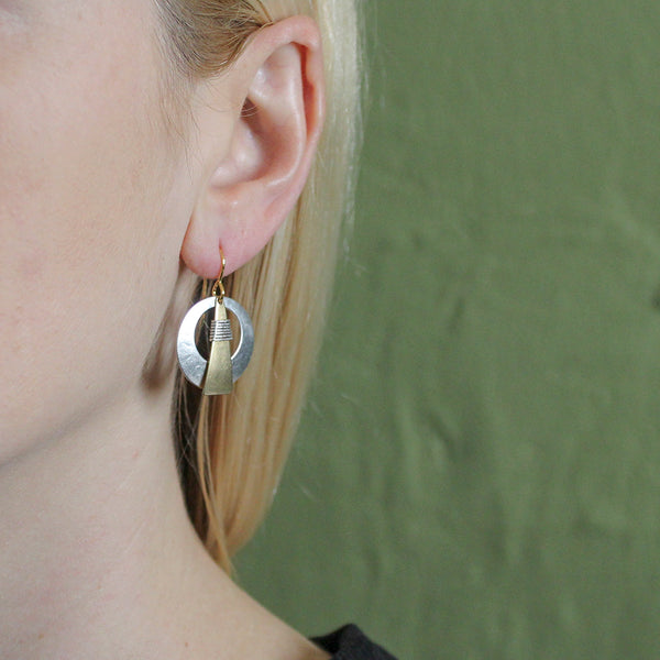 Cutout Disc with Wire Wrapped Triangle Wire Earring