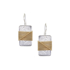 Small Rectangle with Crossed Wire Wrapping Wire Earring