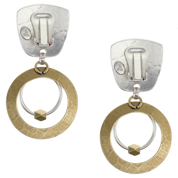 Large Tapered Square with Rings and Beads Clip Earring