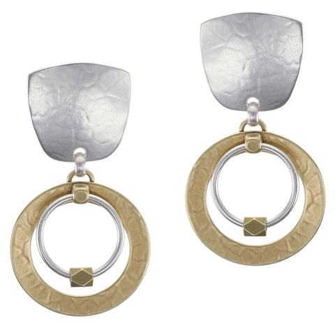 Large Tapered Square with Rings and Beads Clip Earring