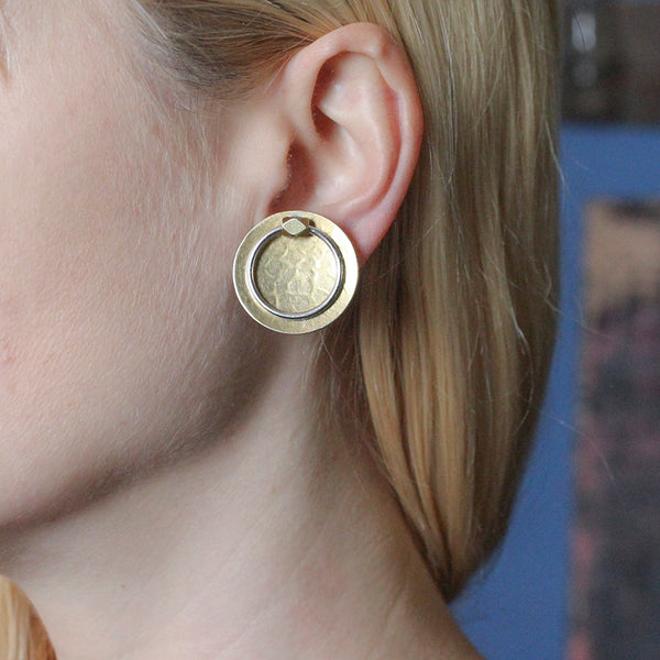 Large Dished Disc with Beads and Ring Clip Earring