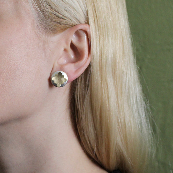 Disc with Scalloped Square Post Earring