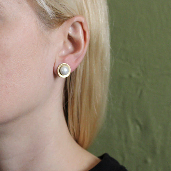 Dished Disc with Pearl Cabochon Post Earring