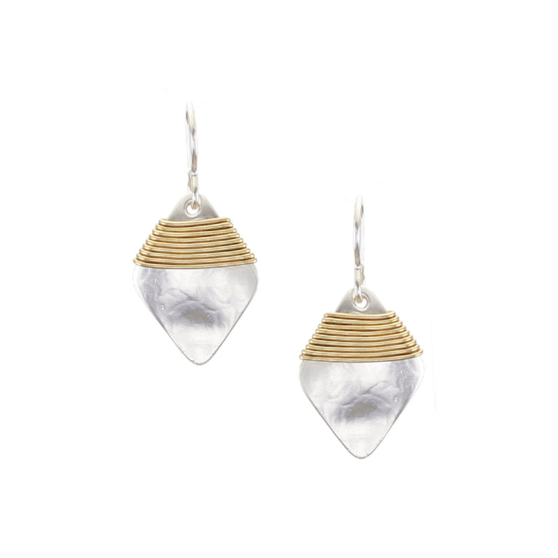 Small Hammered Rounded Diamond with Wire Wrapping Wire Earring
