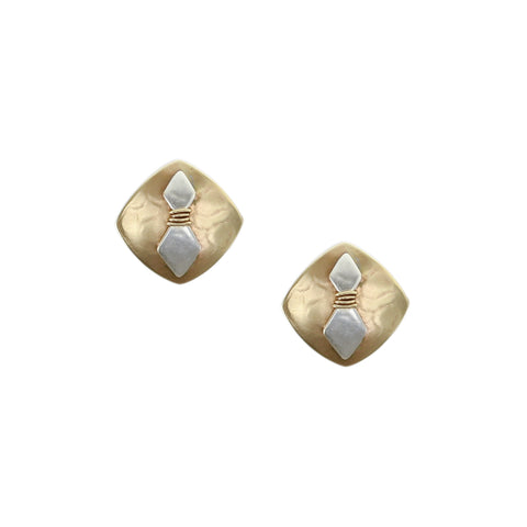 Rounded Square with Wire Wrapped Diamonds Post Earring
