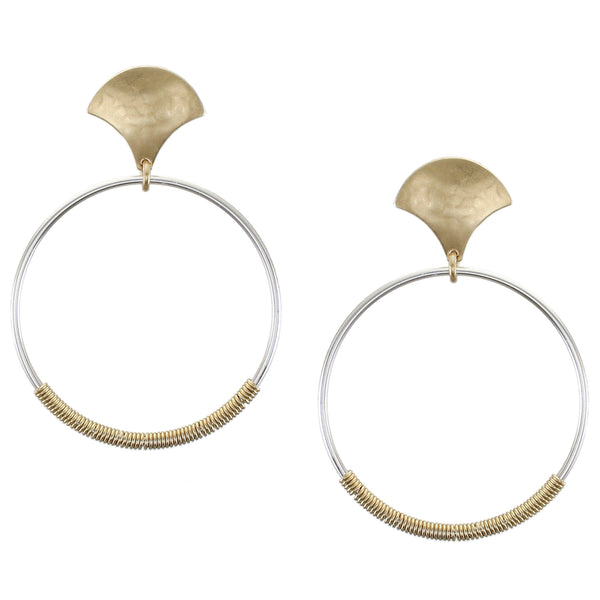 Fan with Large Wire Wrapped Ring Post or Clip Earring